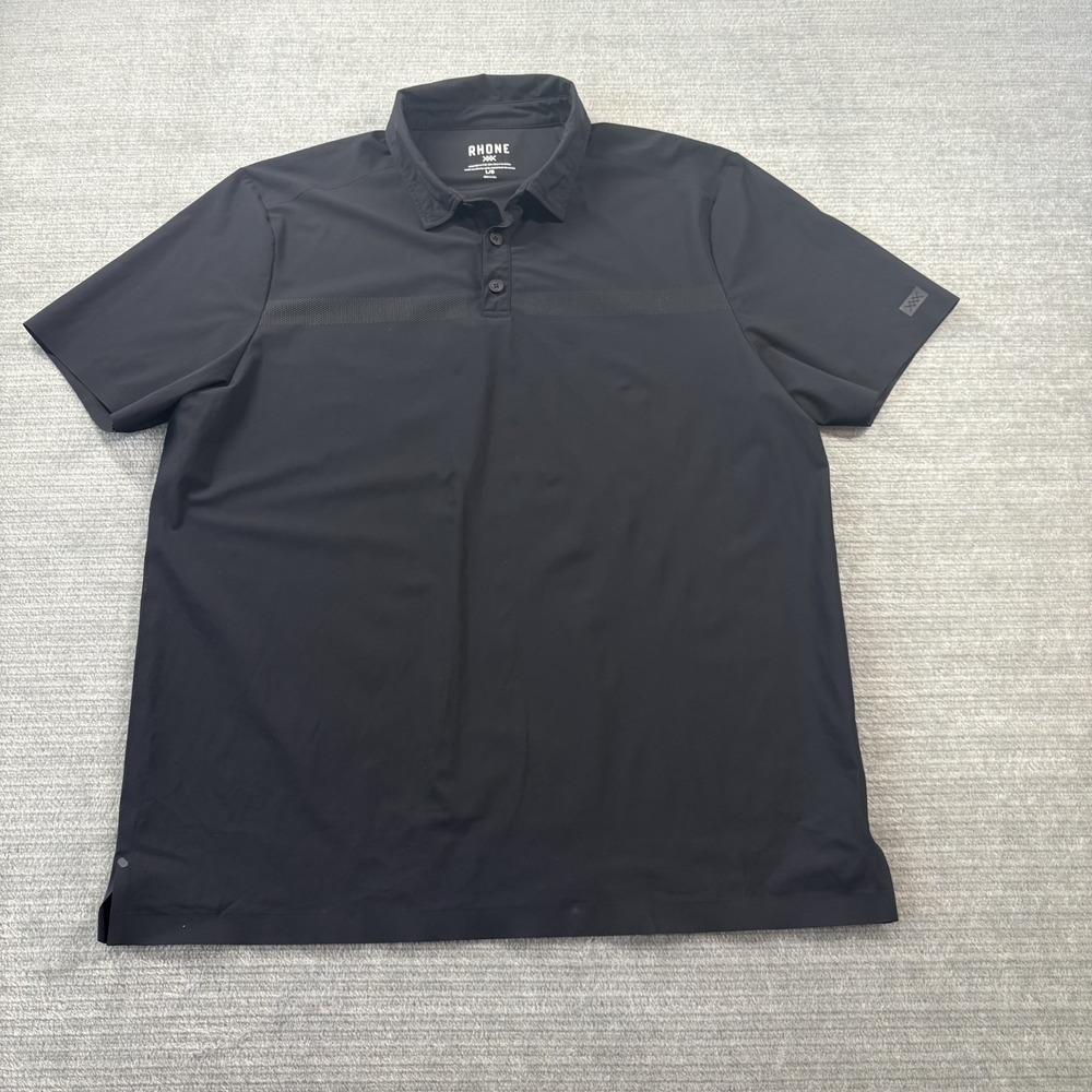 Rhone Tech Polo Shirt Mens L Black Golf Performance Stretch Short Sleeve